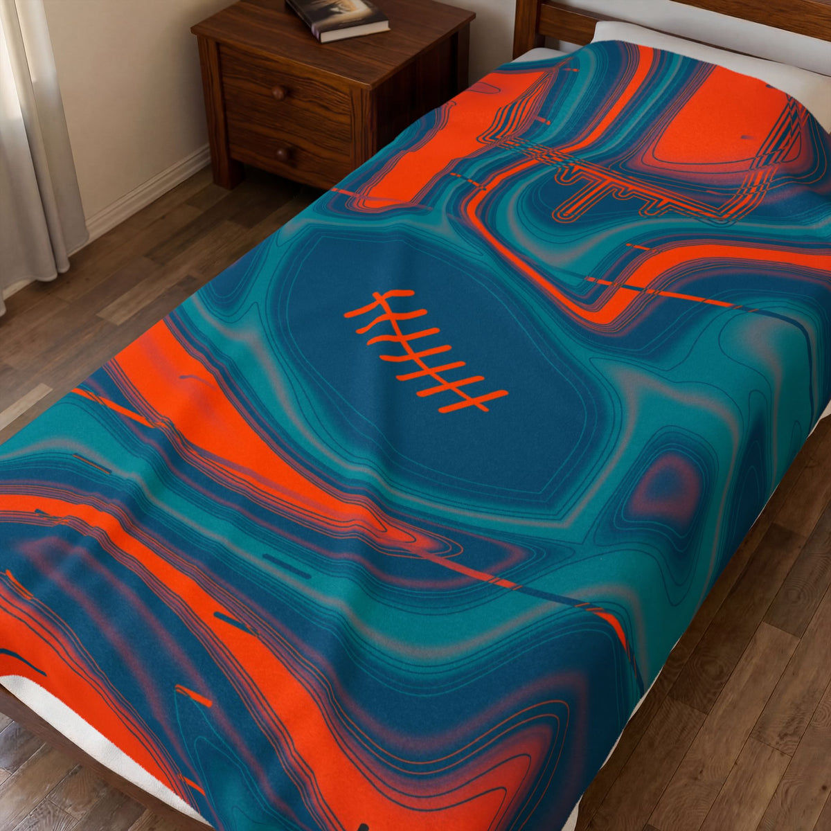 Aqua & Orange Trippy Football Blanket