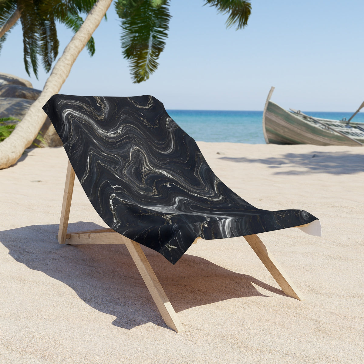 Black & Silver Marble Beach Towel