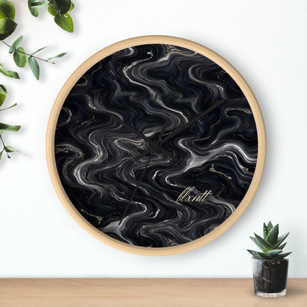 Black & Silver Marble Wall Clock