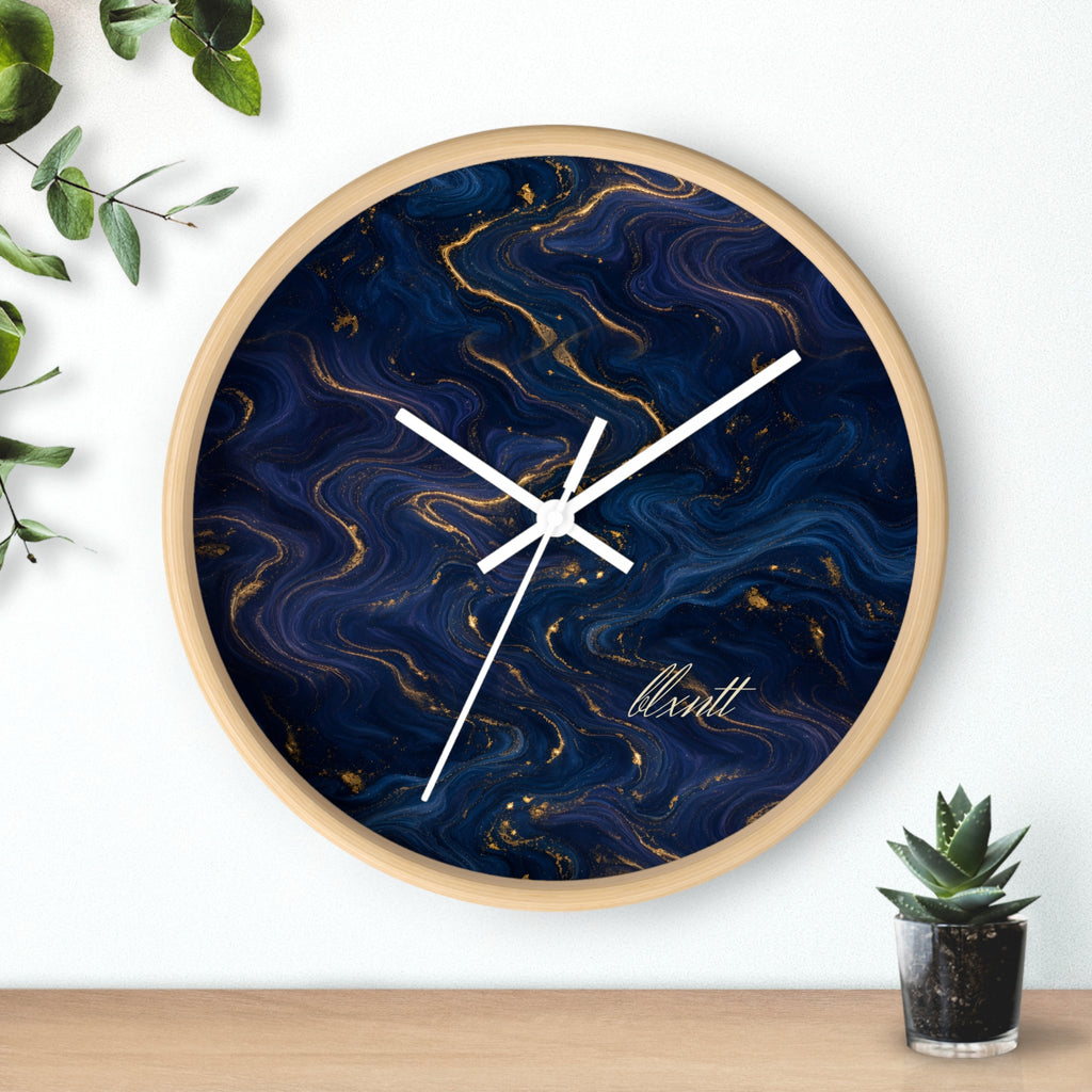 Navy & Gold Marble Wall Clock