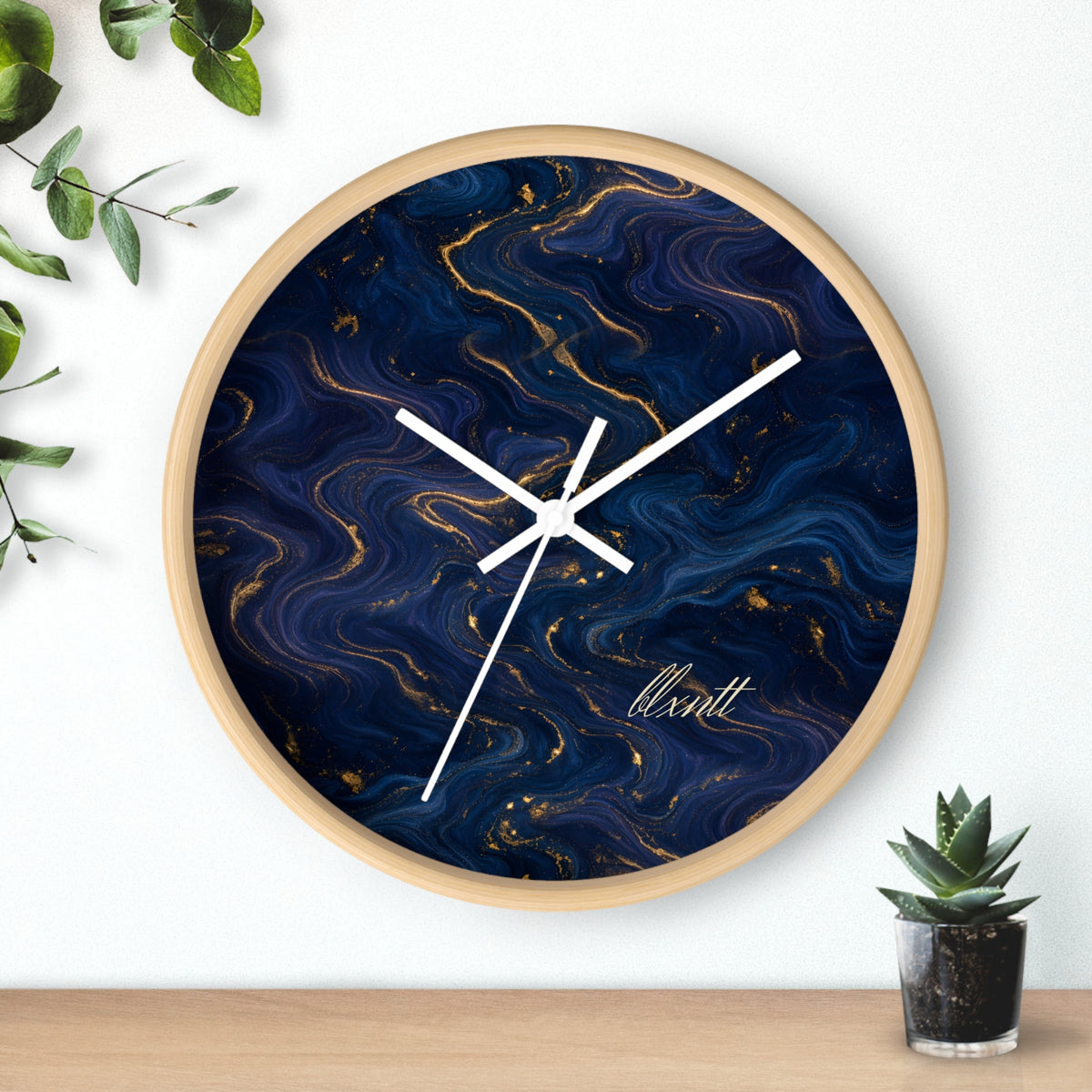 Navy & Gold Marble Wall Clock