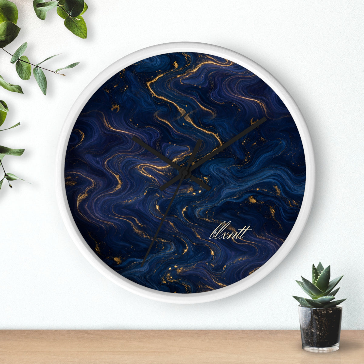 Navy & Gold Marble Wall Clock