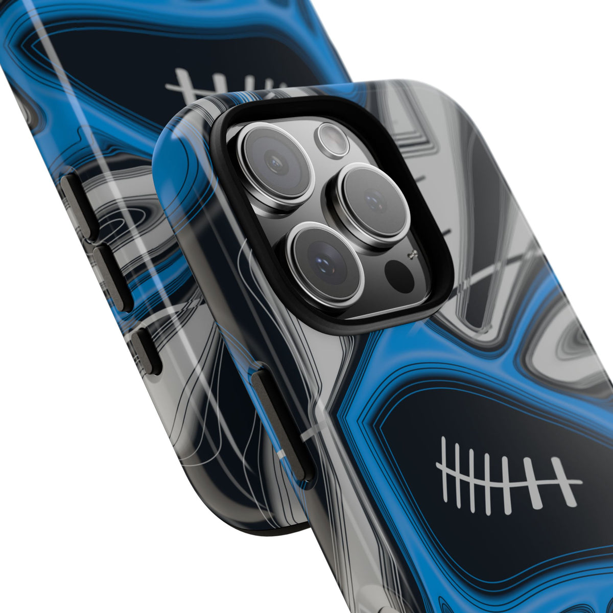 Sky Blue, Black & Silver Trippy Football Phone Case
