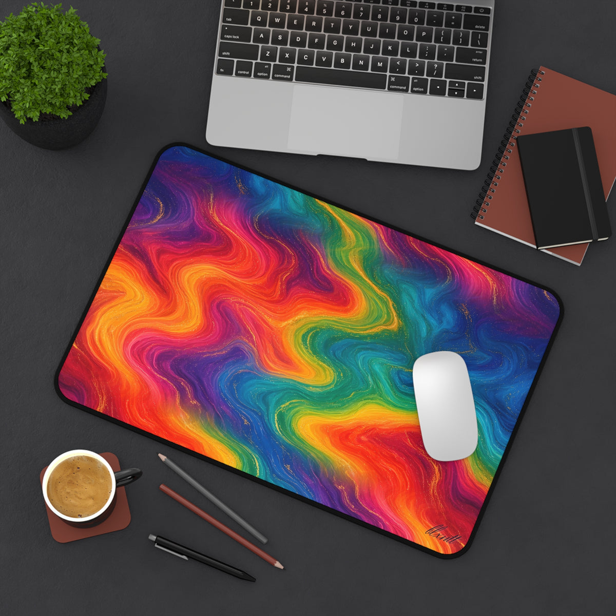 Rainbow Marble Desk Mat