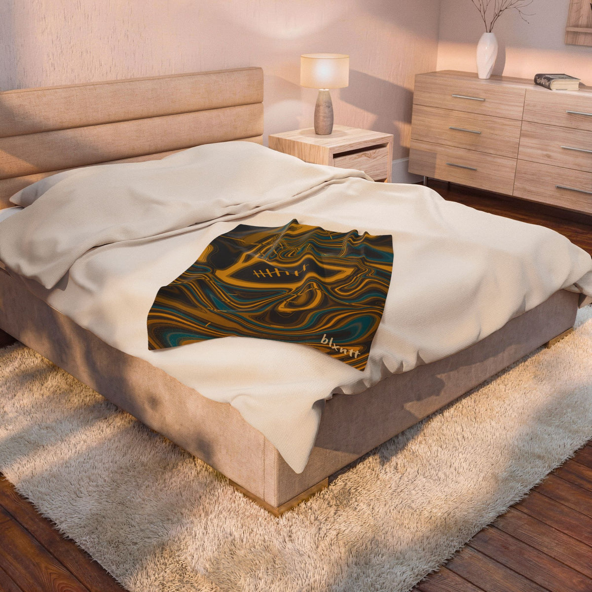 Black, Gold & Teal Trippy Football Blanket