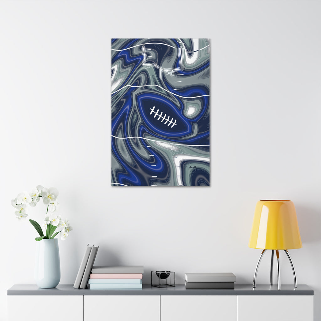Royal Blue, Navy & Silver Trippy Football Glossy Canvas