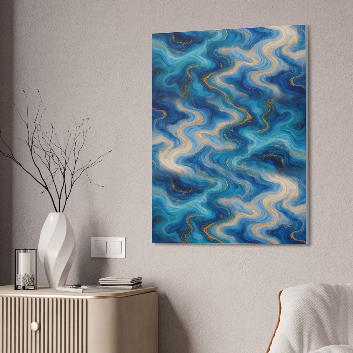 Ocean Blue Marble Glossy Canvas