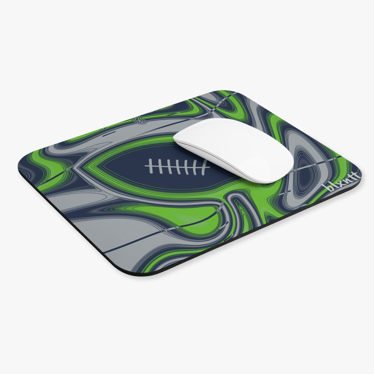 Navy & Neon Green Trippy Football Mouse Pad