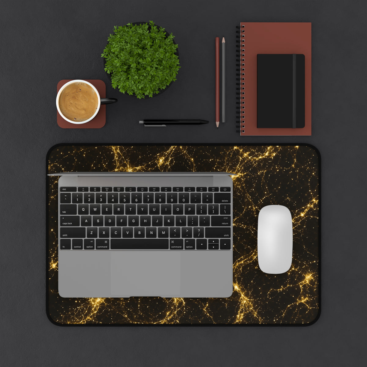 Neon Mycelium - Gold Filigree Desk Mat