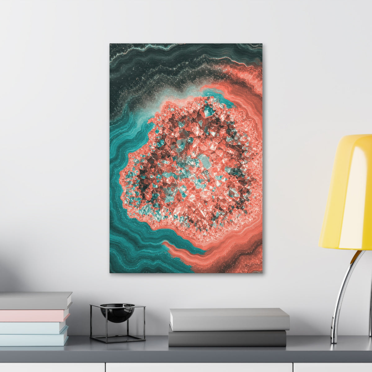 Geode Core - Coral Teal Glossy Canvas