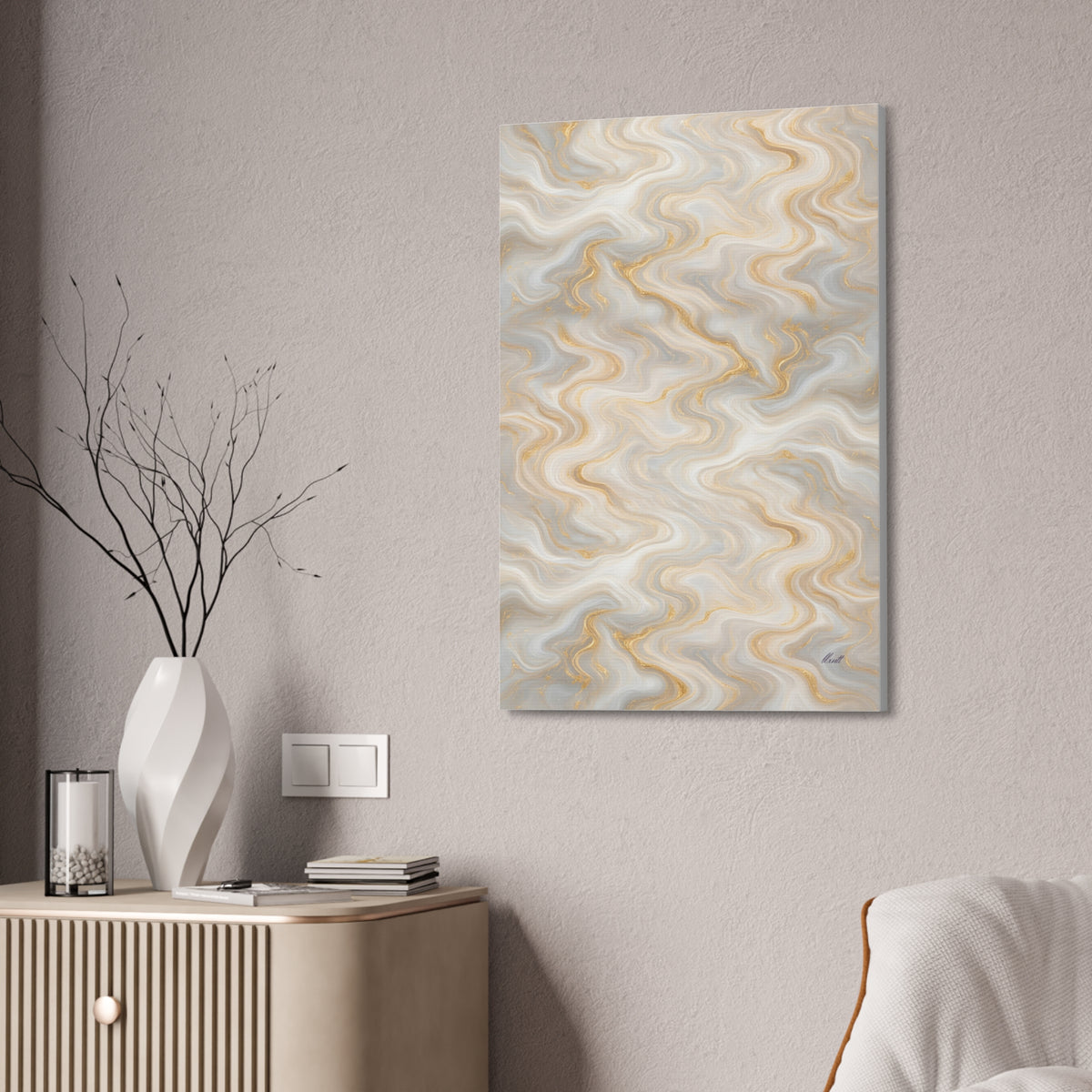White & Gold Marble Glossy Canvas
