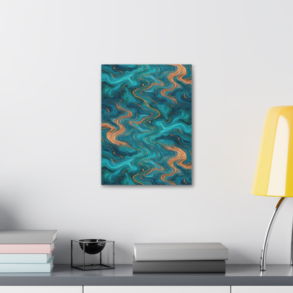 Turquoise & Copper Marble Glossy Canvas