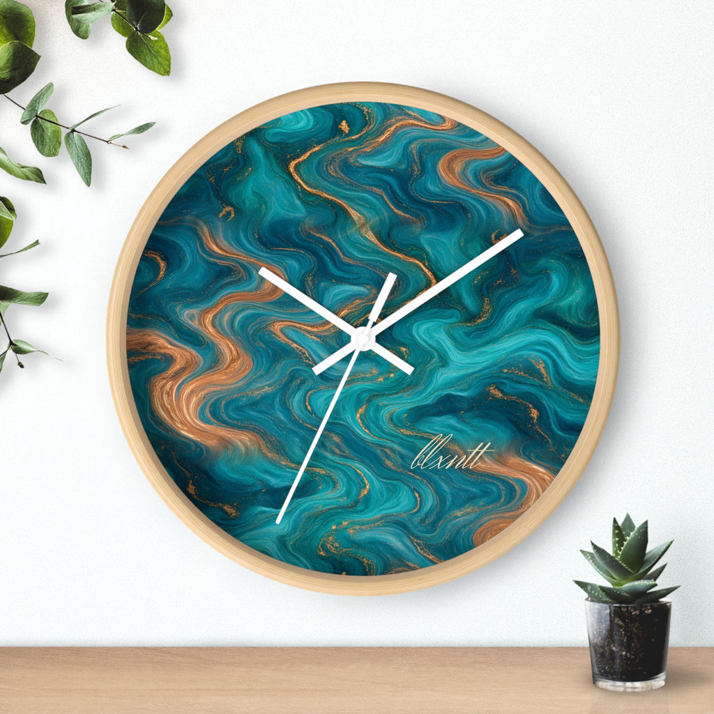 Turquoise & Copper Marble Wall Clock