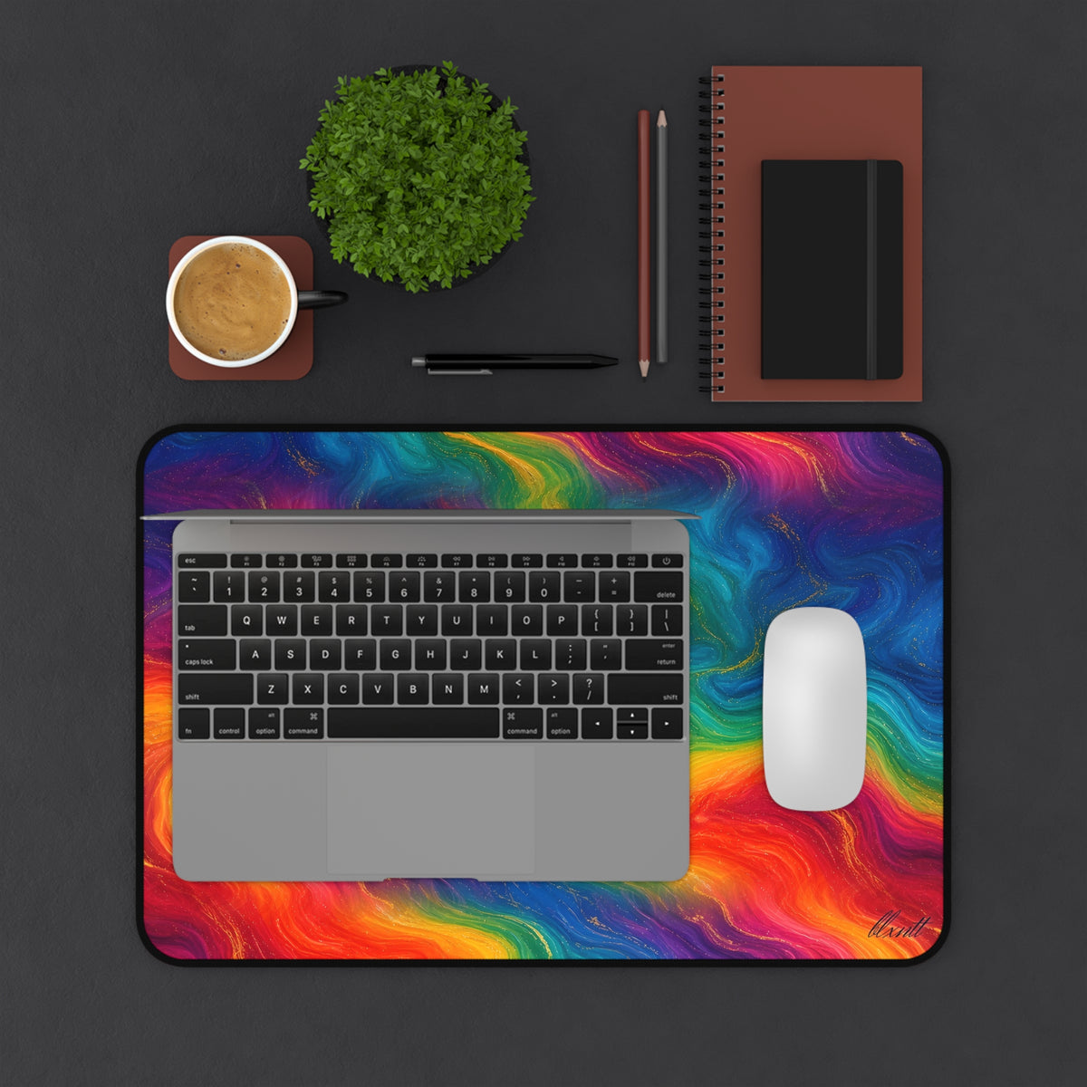 Rainbow Marble Desk Mat
