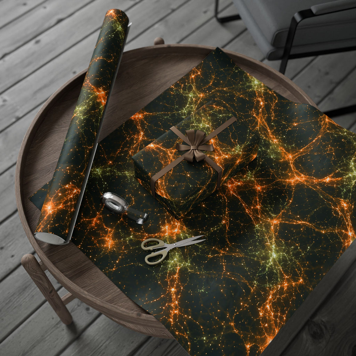 Neon Mycelium - Electric Tangerine Teal Wrapping Paper