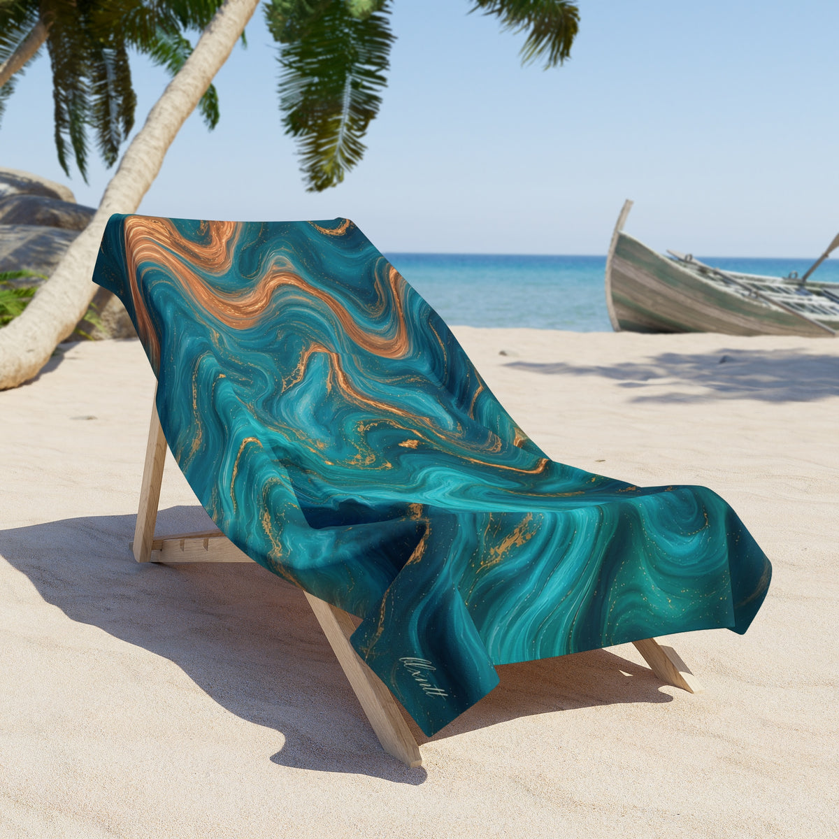 Turquoise & Copper Marble Beach Towel