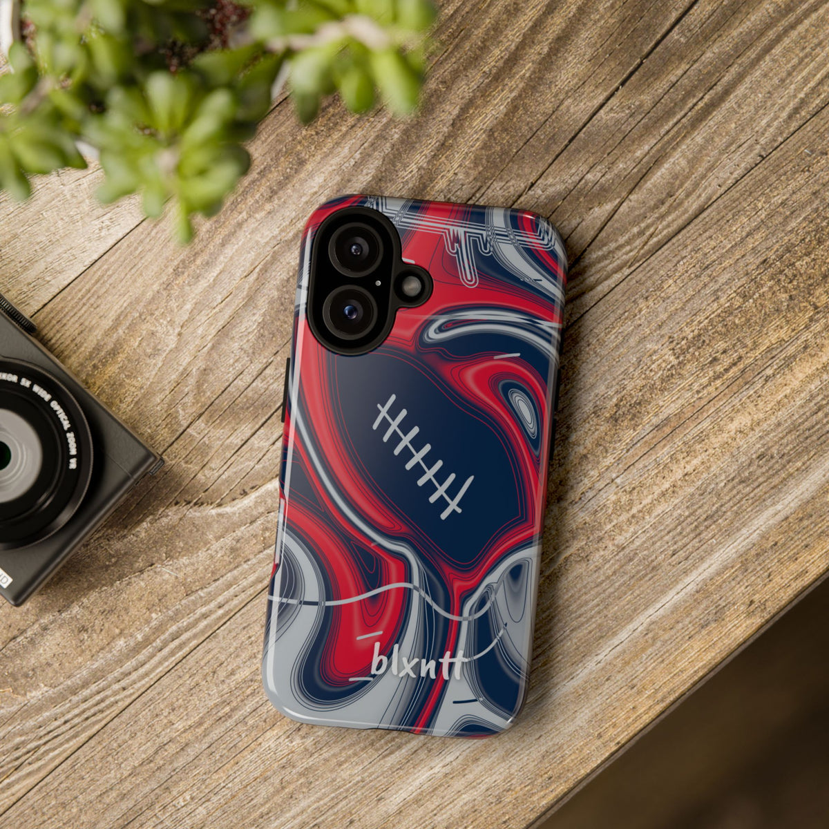 Navy, Red & Silver Trippy Football Phone Case