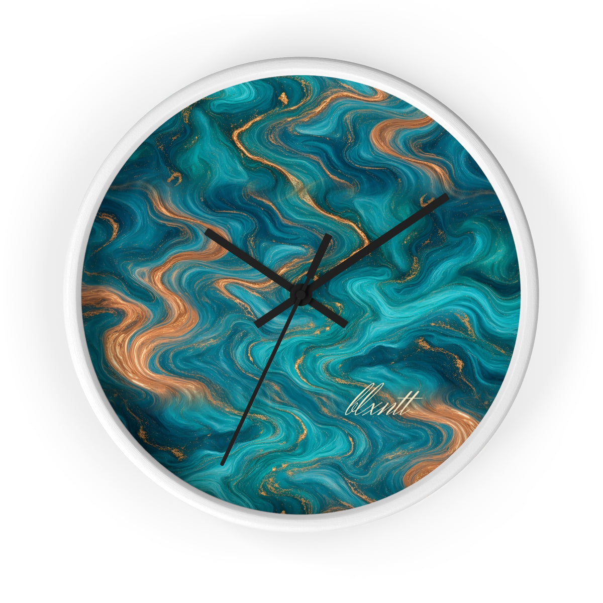 Turquoise & Copper Marble Wall Clock