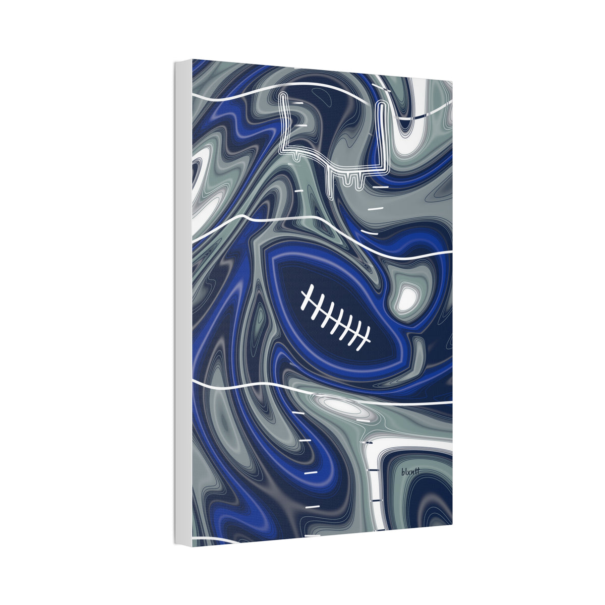 Royal Blue, Navy & Silver Trippy Football Glossy Canvas