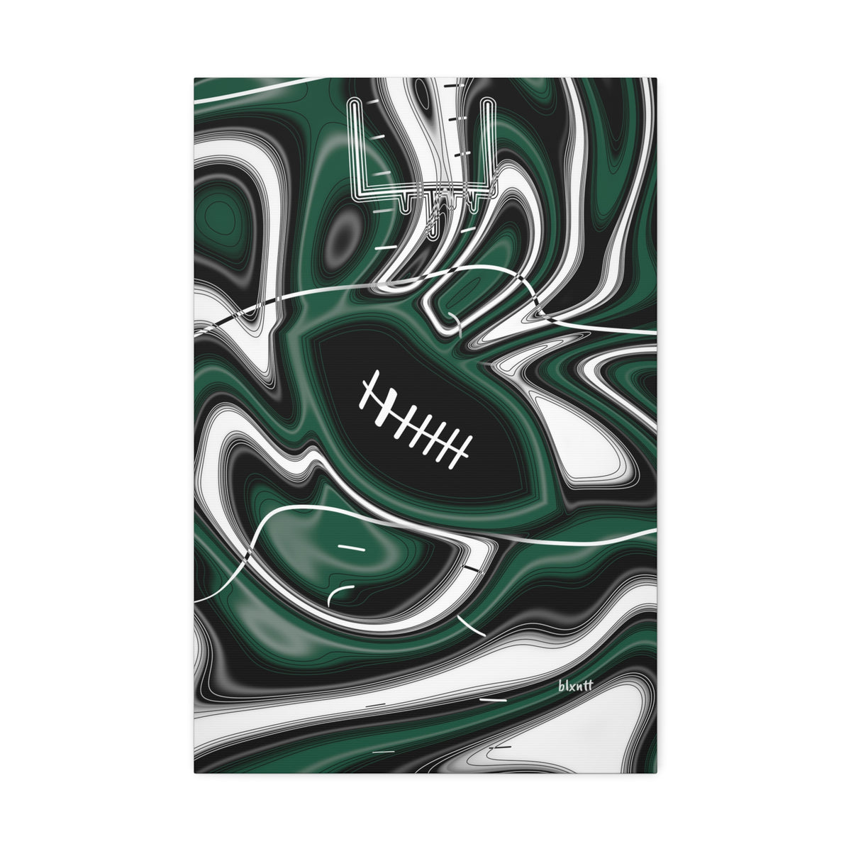 Hunter Green & White Trippy Football Glossy Canvas