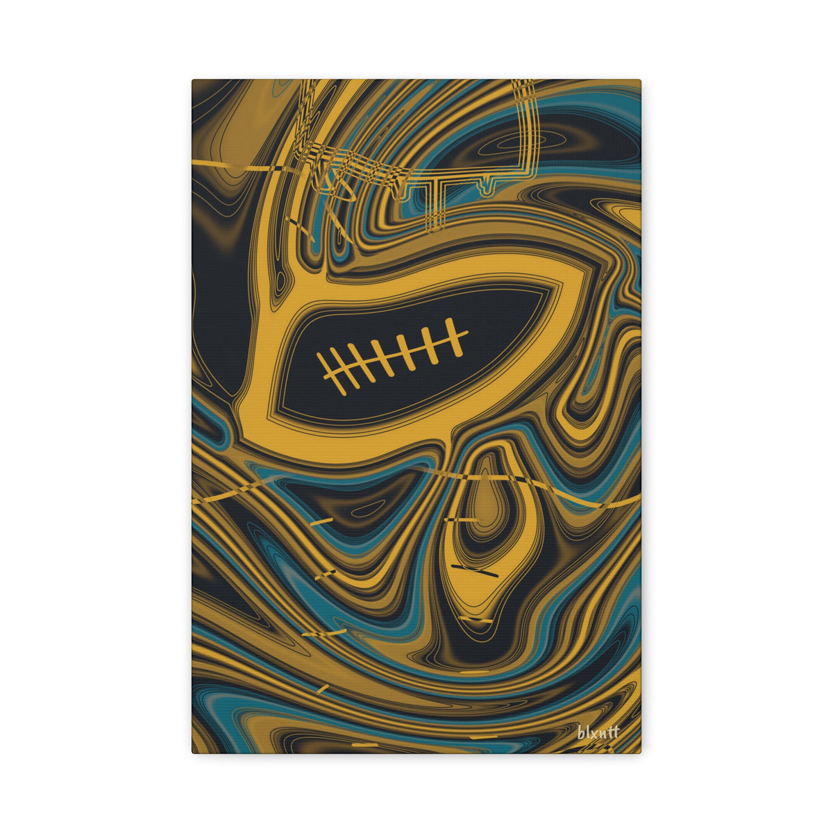 Black, Gold & Teal Trippy Football Canvas
