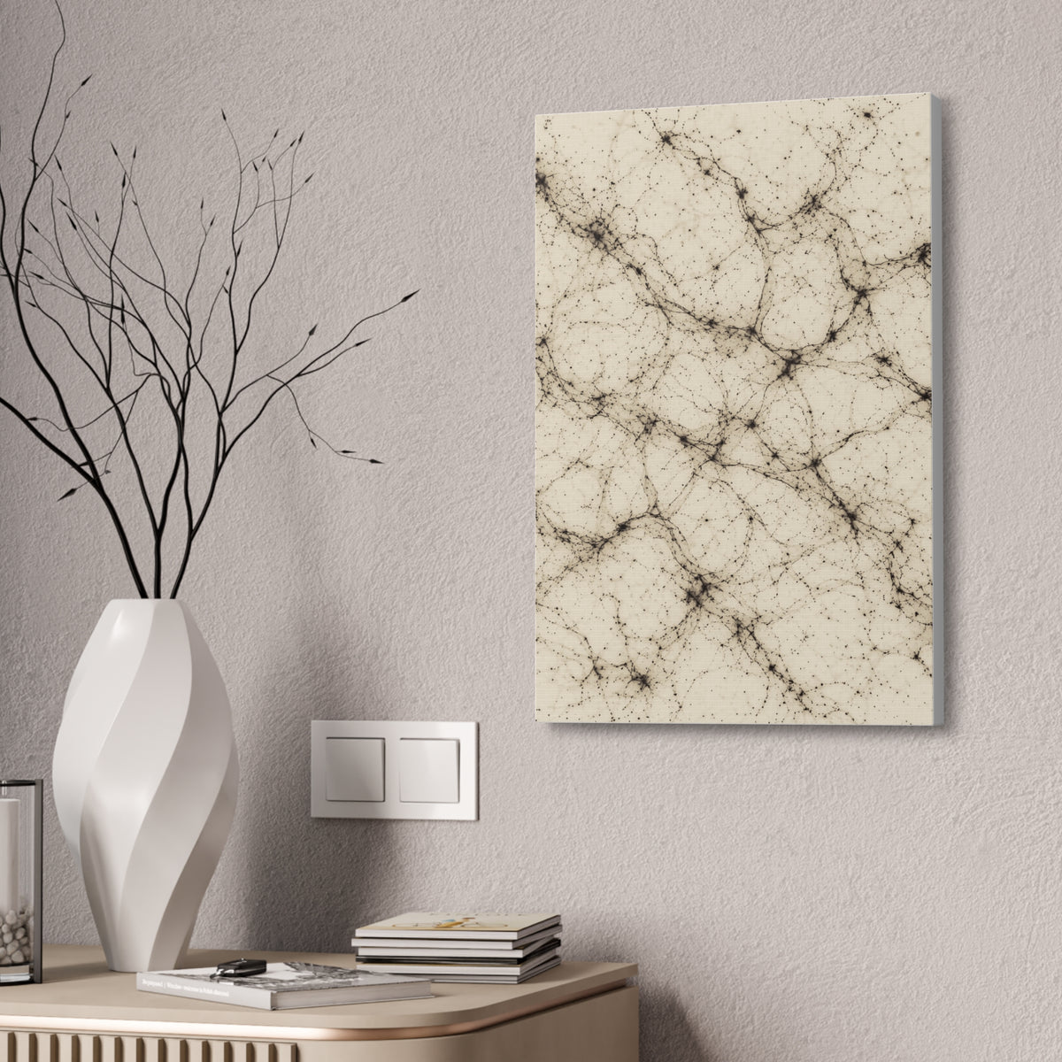 Neon Mycelium - Ink on Paper Glossy Canvas