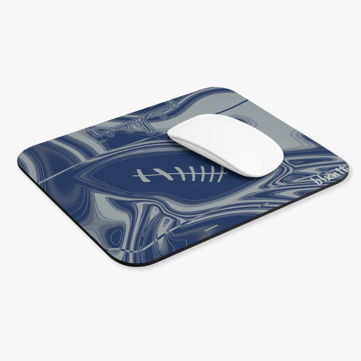 Blue & Gray Trippy Football Mouse Pad