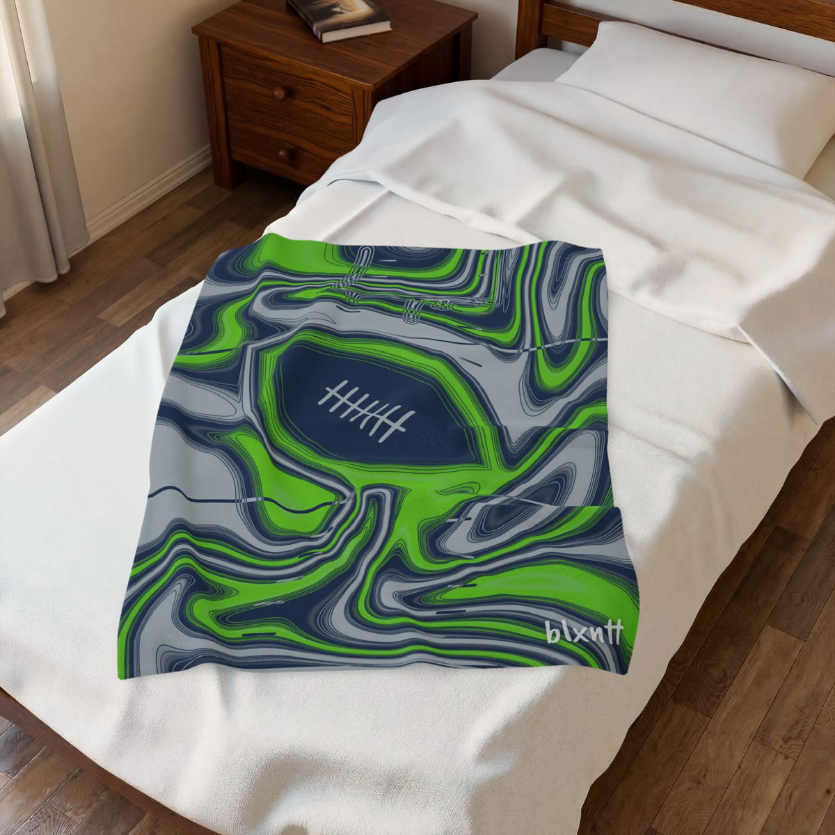 Navy & Neon Green Trippy Football Blanket