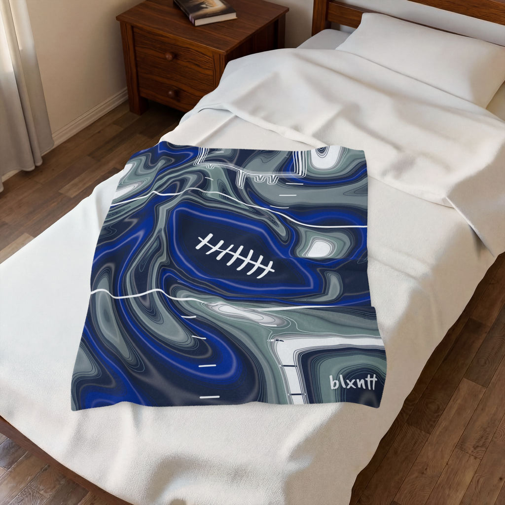 Royal Blue, Navy & Silver Trippy Football Blanket