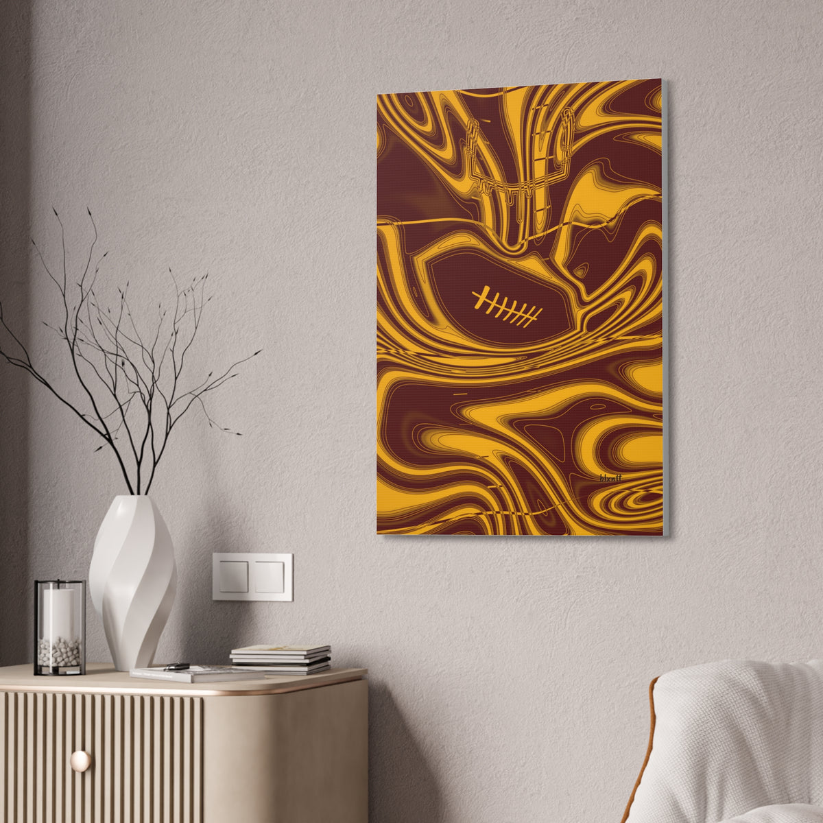 Burgundy & Gold Trippy Football Glossy Canvas