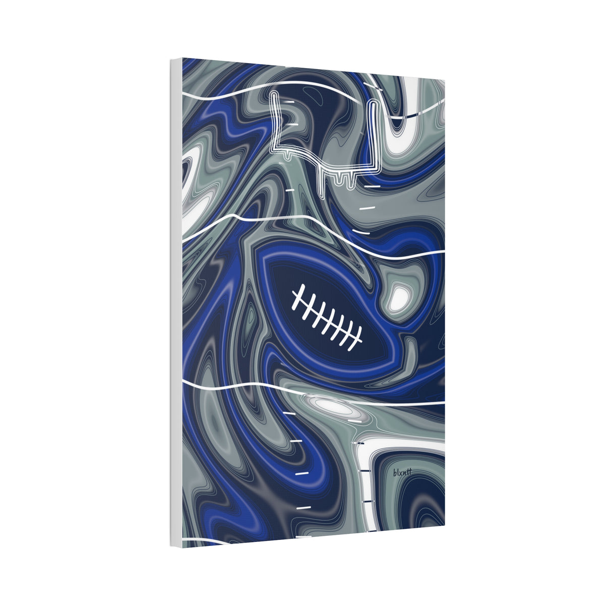 Royal Blue, Navy & Silver Trippy Football Glossy Canvas