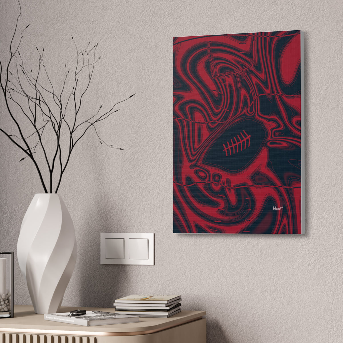 Midnight Navy & Red Trippy Football Glossy Canvas