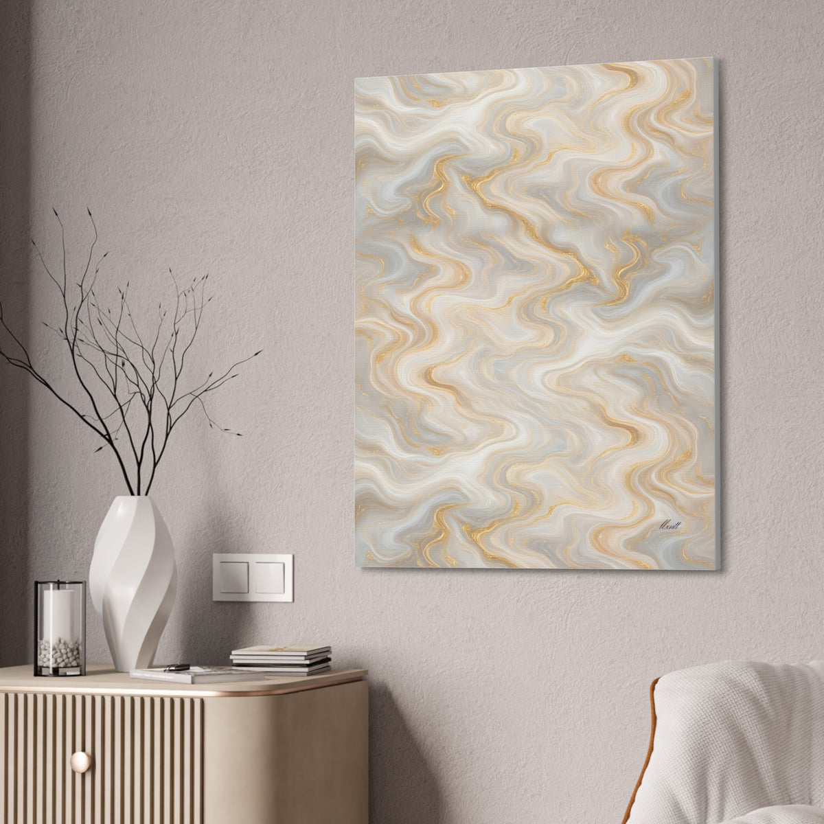 White & Gold Marble Glossy Canvas