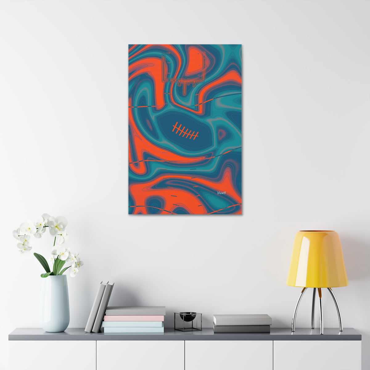 Aqua & Orange Trippy Football Glossy Canvas
