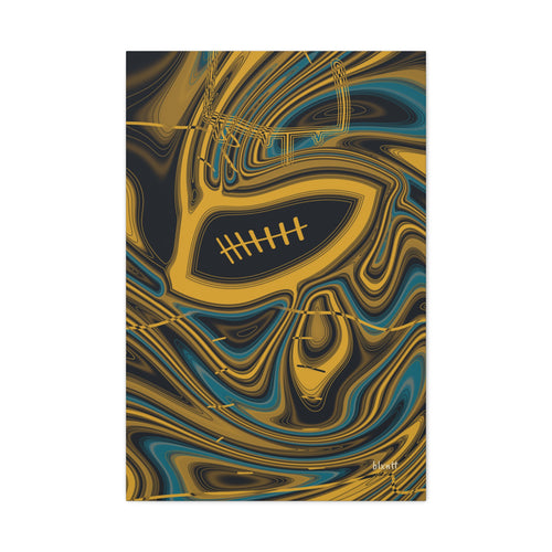 Black, Gold & Teal Trippy Football Canvas