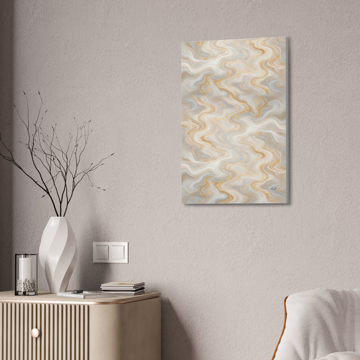 White & Gold Marble Glossy Canvas