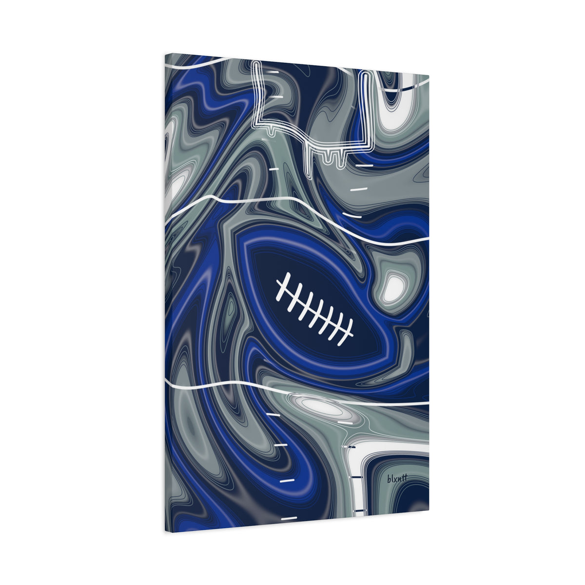 Royal Blue, Navy & Silver Trippy Football Canvas