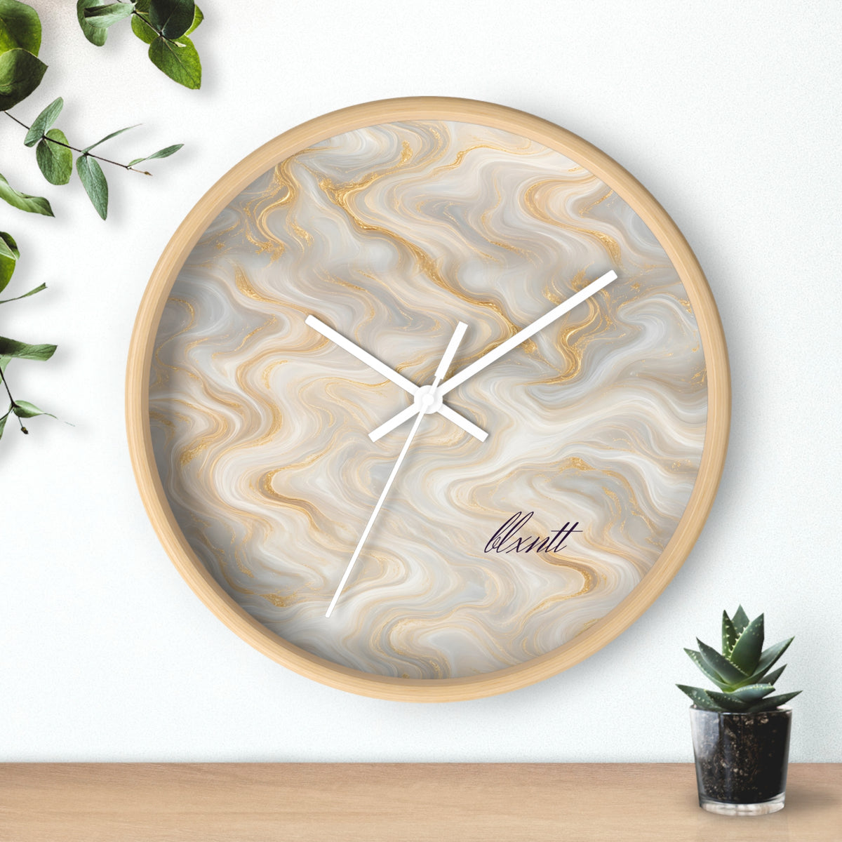 White & Gold Marble Wall Clock