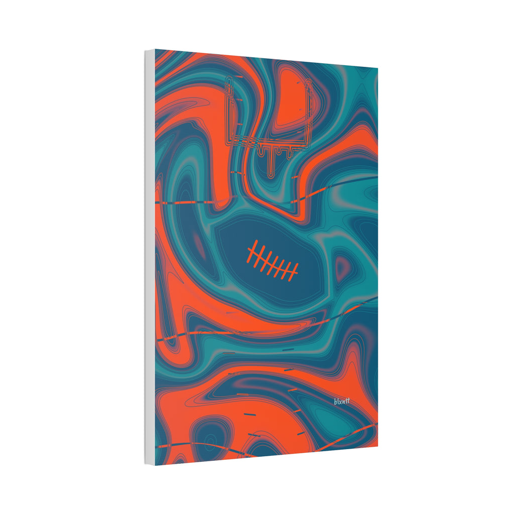 Aqua & Orange Trippy Football Glossy Canvas