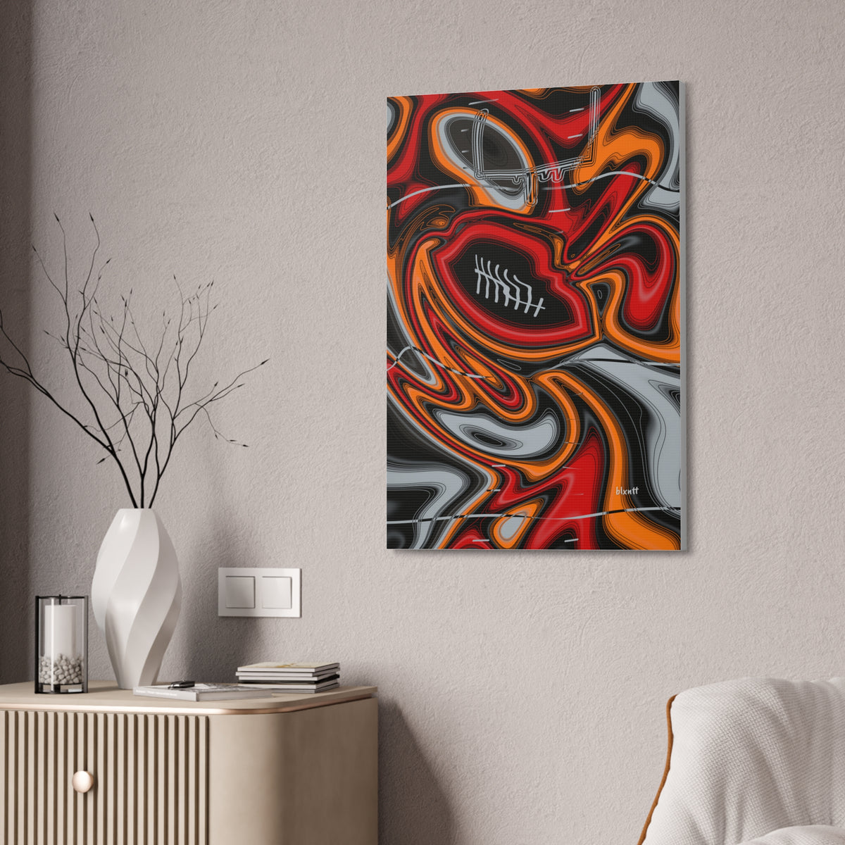 Red, Orange & Pewter Trippy Football Glossy Canvas