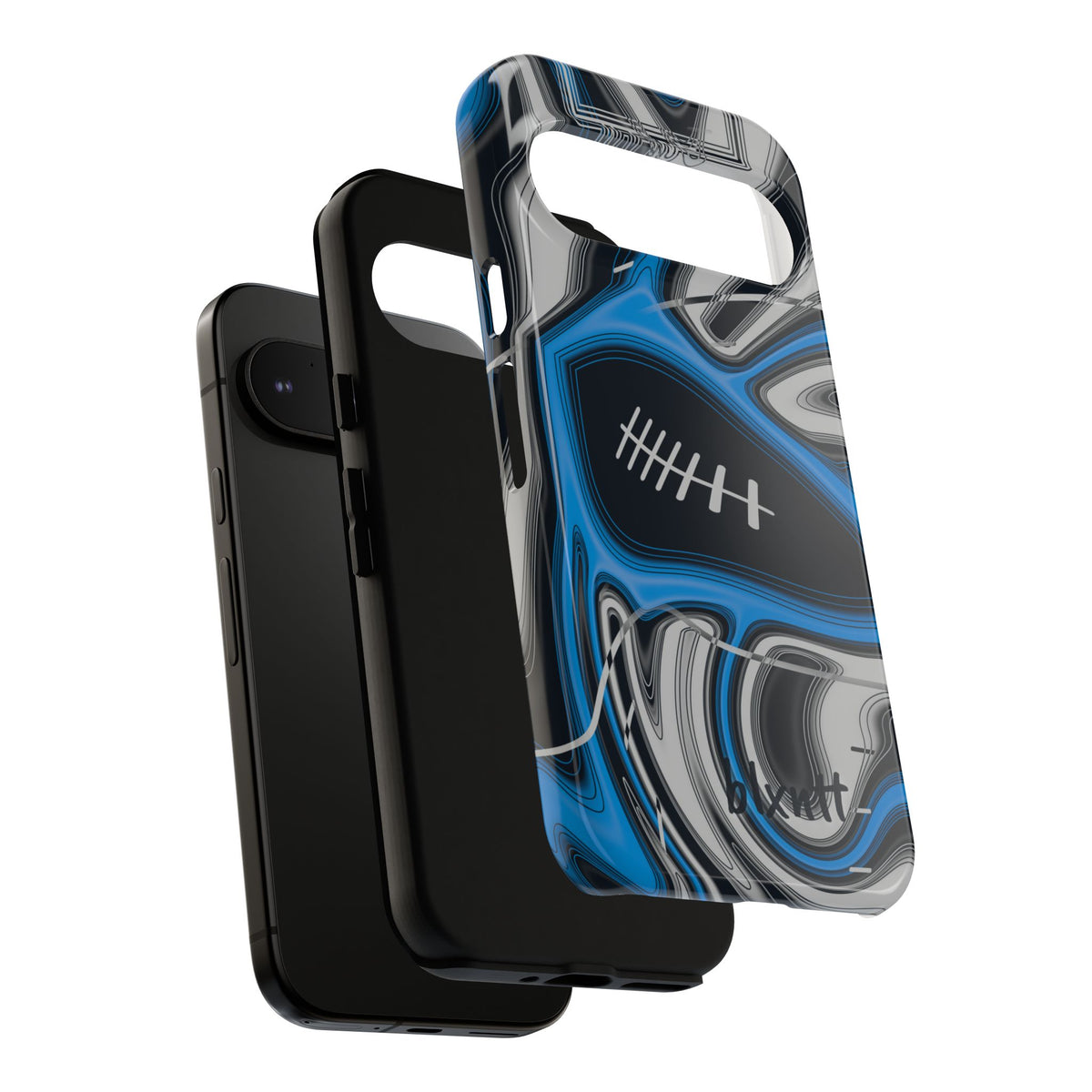 Sky Blue, Black & Silver Trippy Football Phone Case