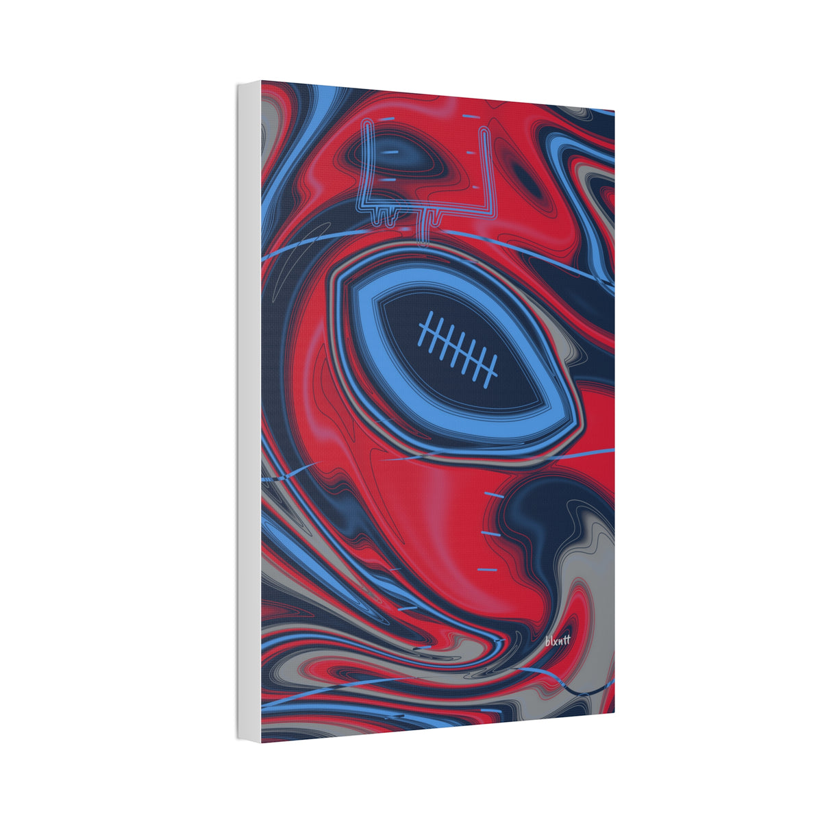 Navy, Light Blue & Red Trippy Football Glossy Canvas