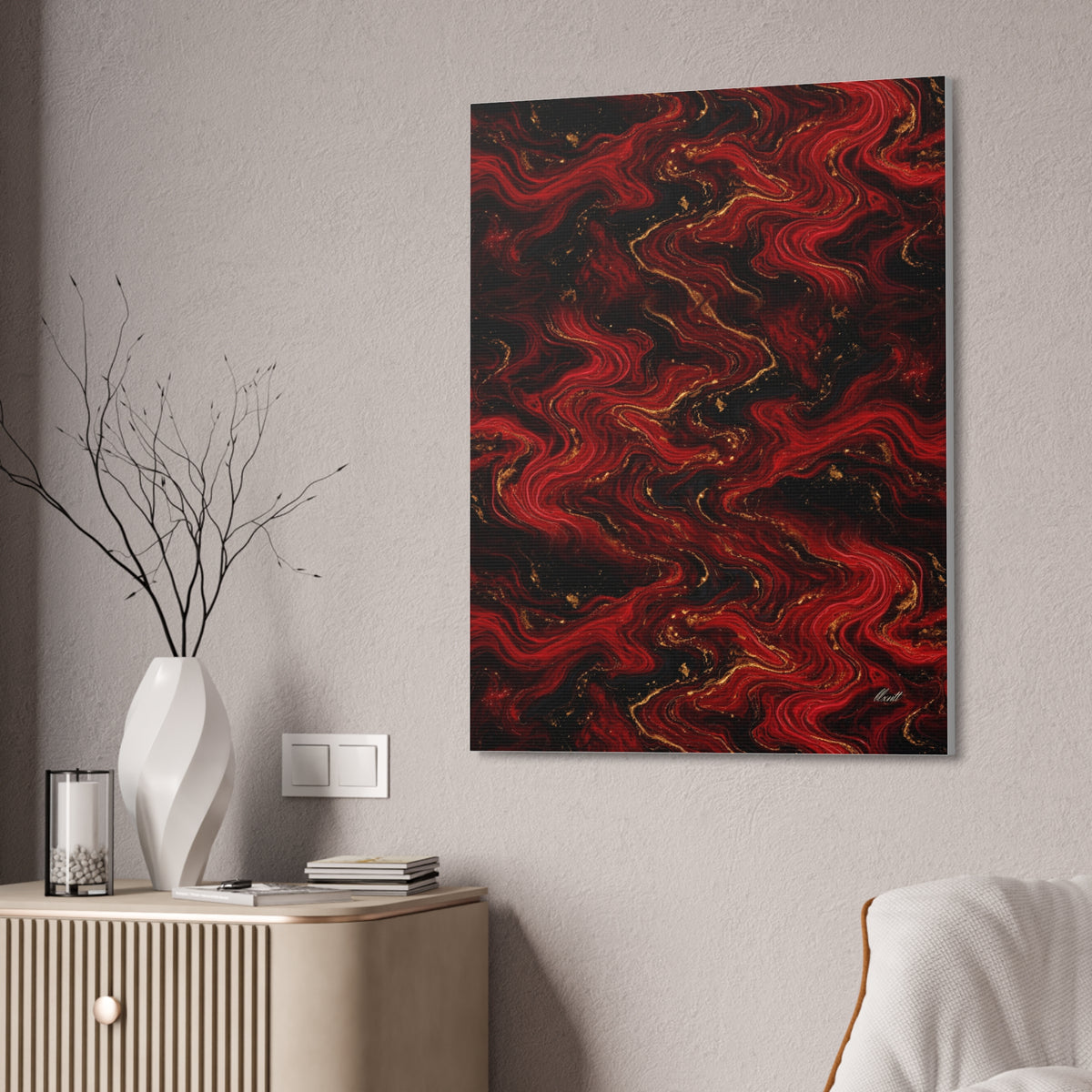 Red & Black Marble Glossy Canvas
