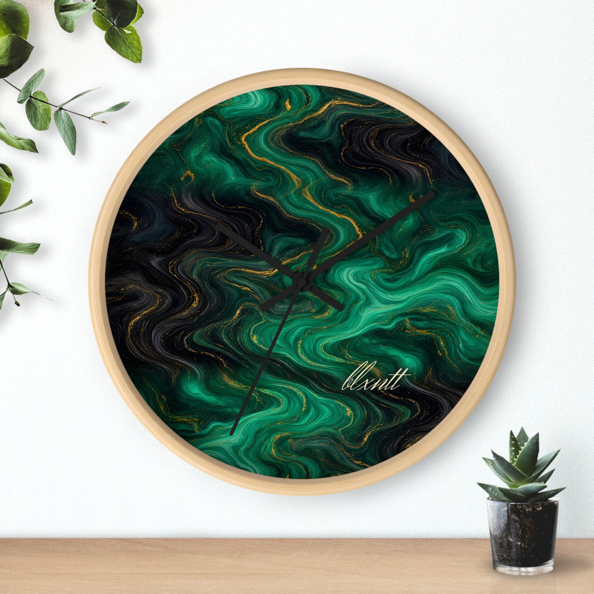Emerald & Black Marble Wall Clock