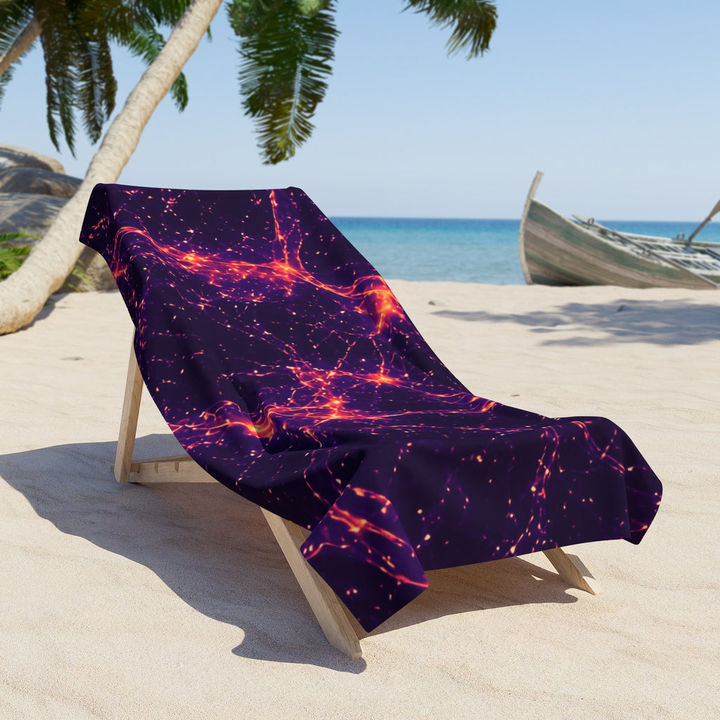 Neon Mycelium - Sunset Synapse Beach Towel