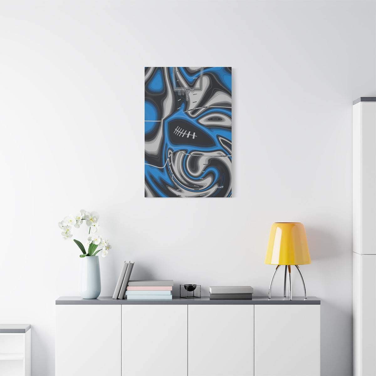 Sky Blue, Black & Silver Trippy Football Canvas
