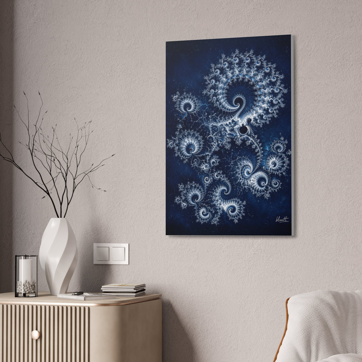 Copper Infinity - Ice Blue & Silver Glossy Canvas