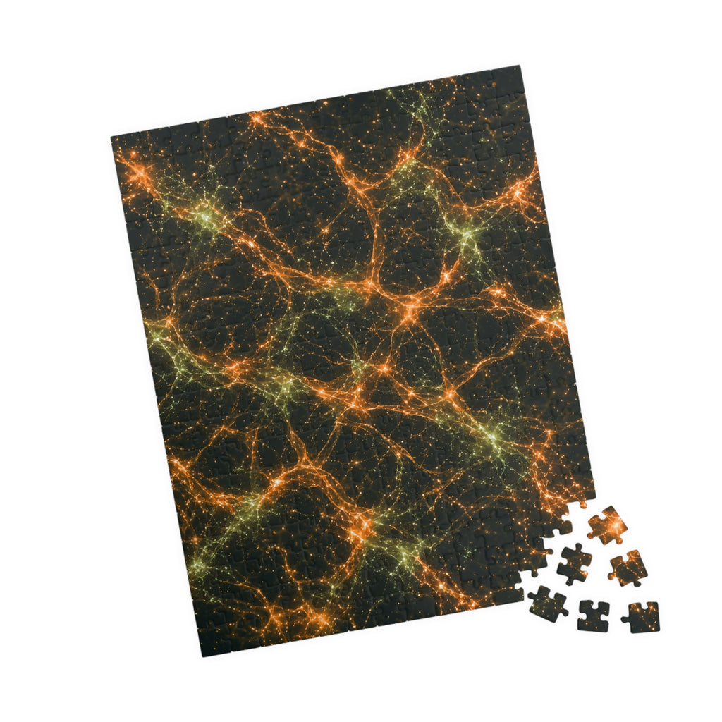 Neon Mycelium - Electric Tangerine Teal Jigsaw Puzzle