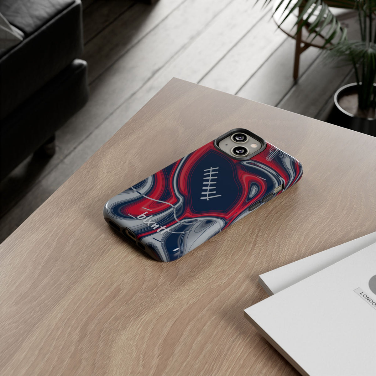 Navy, Red & Silver Trippy Football Phone Case