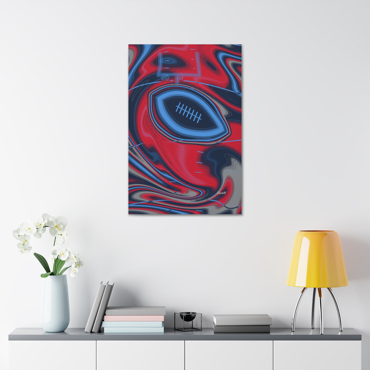 Navy, Light Blue & Red Trippy Football Glossy Canvas